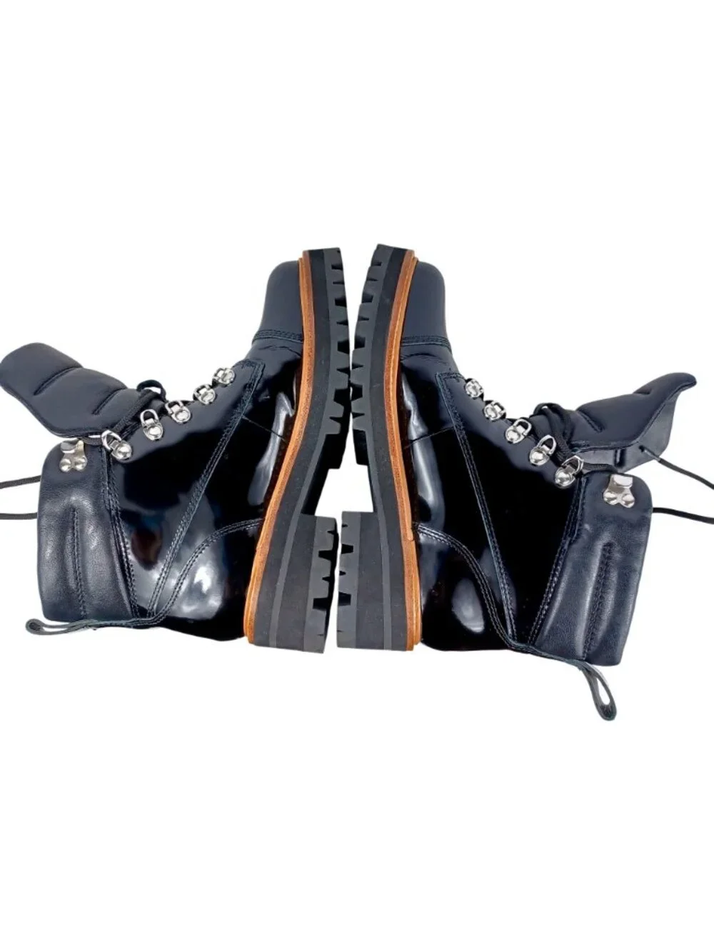 Marc Fisher Boots Lug Sole Ankle Lace Patent Leather Black Combat Women Size 6